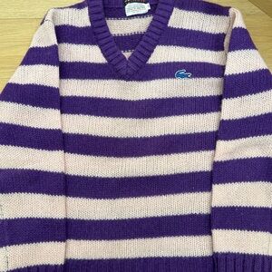 Vintage Boys 18 wool Lacoste Izod Striped Sweater Purple and Pink - Women’s S